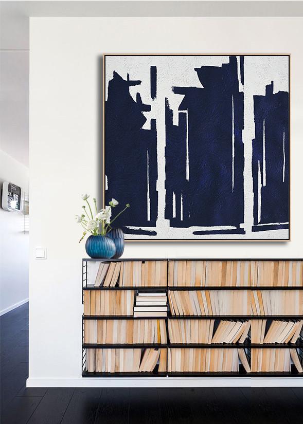 Navy Blue Minimalist Painting #NV307A - Click Image to Close